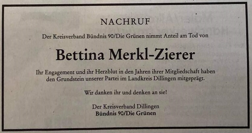 Nachruf Bettina Merkl-Zierer